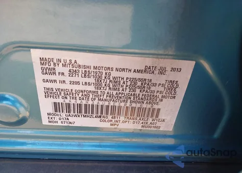 2014 Mitsubishi Outlander Sport Es z USA, uszkodzony, nr VIN 4A4AR3AU8EE001610